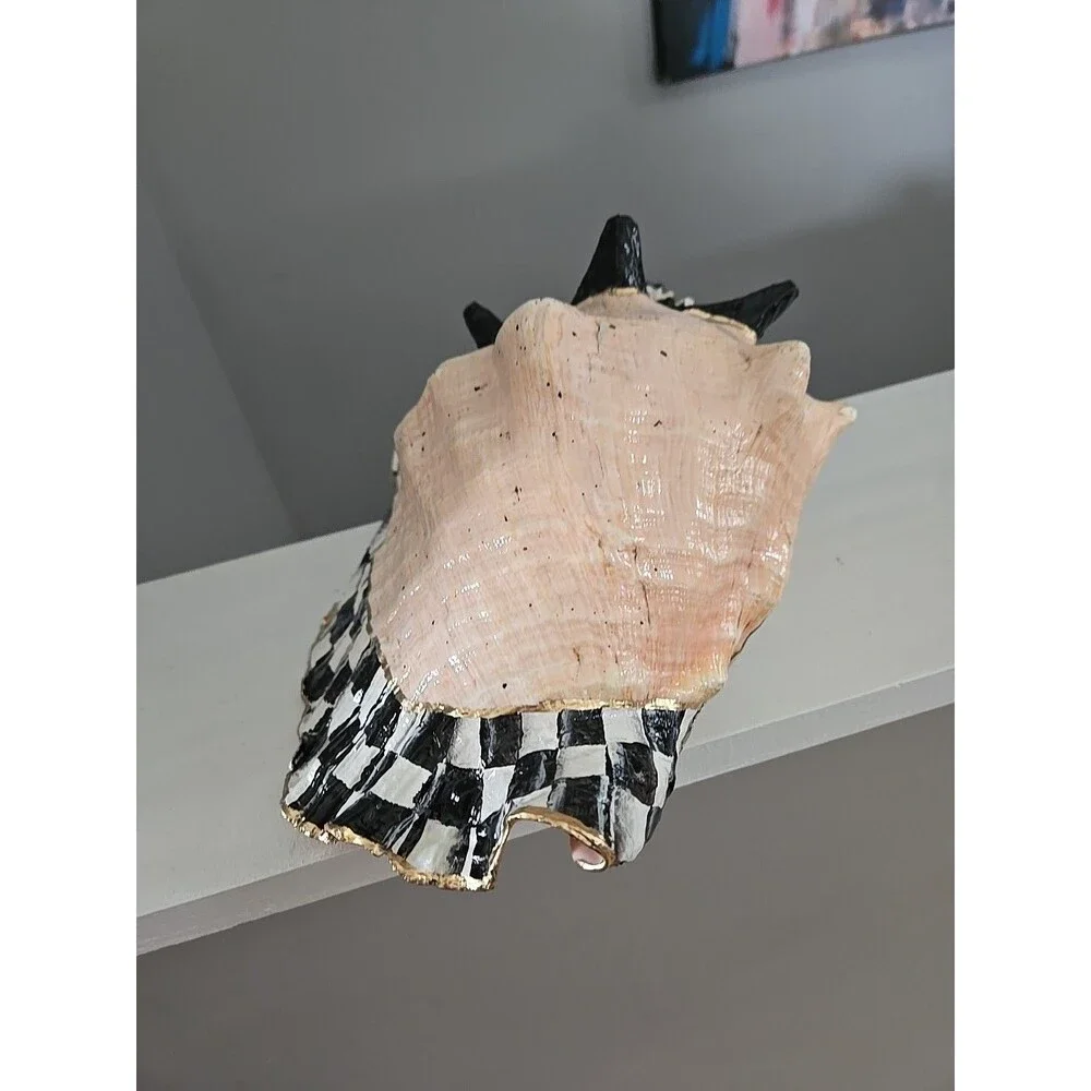 My Own Checkerboard Whimsical Large Vintage Conch Sea Shell Check